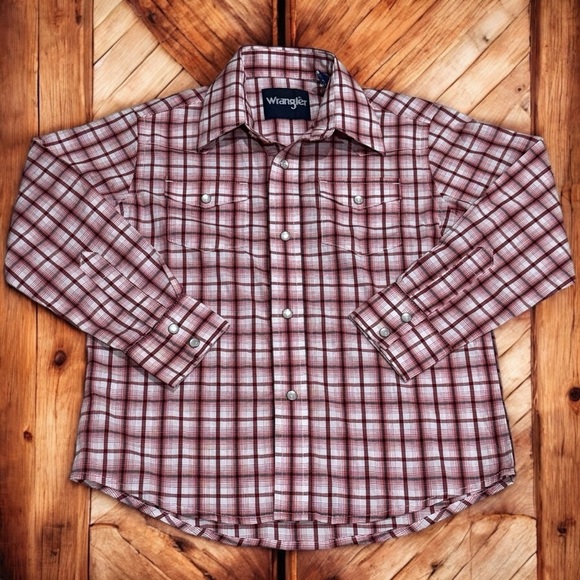 Wrangler Red and White Plaid Long Sleeve Pearl Snap Button Down Kid’s Size S - Picture 1 of 6